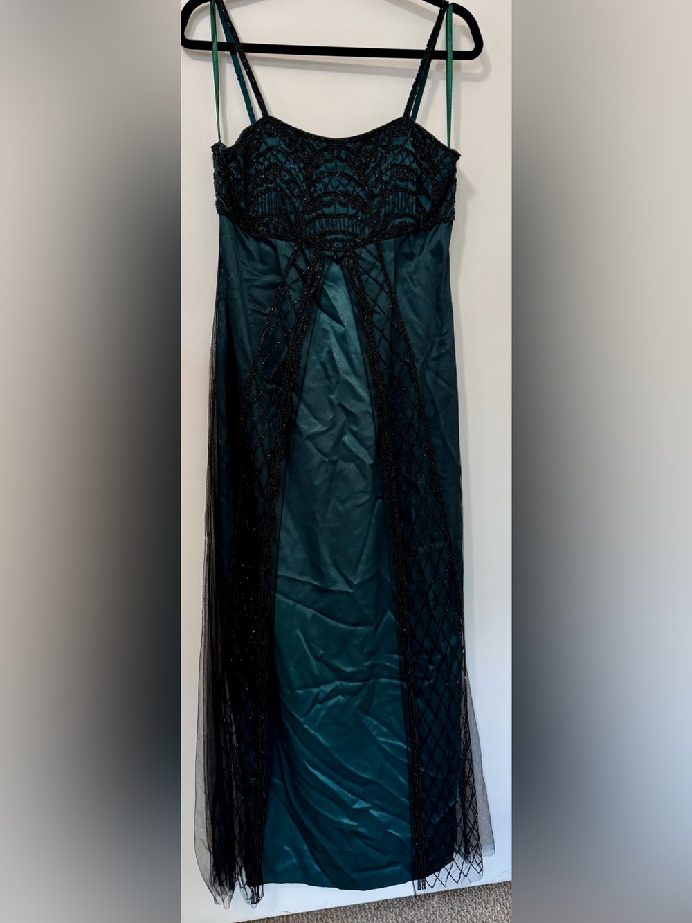 Jovani Emerald and Black Beaded Evening Gown